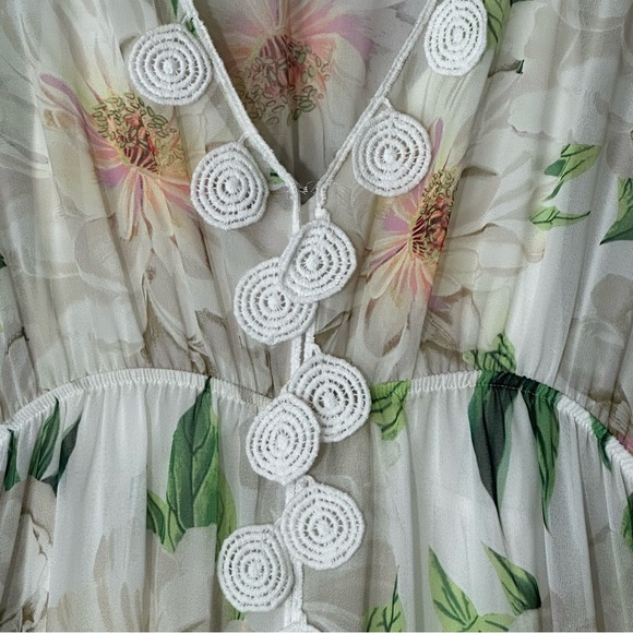 Farm Rio x Anthropologie Dahlia Boho White Chiffon Floral Maxi Dress size XS - Picture 7 of 16